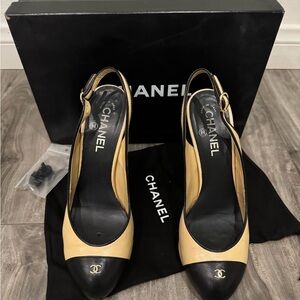 Chanel Beige and Black Women's Slingback Shoes